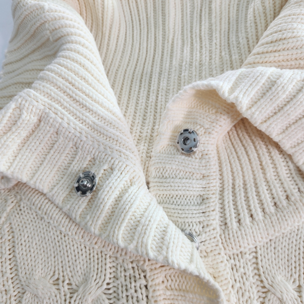 Express Women's Size S Small Sweater Cowl Neck Snap Button Cream 3/4 Sleeve 01 - Picture 6 of 14